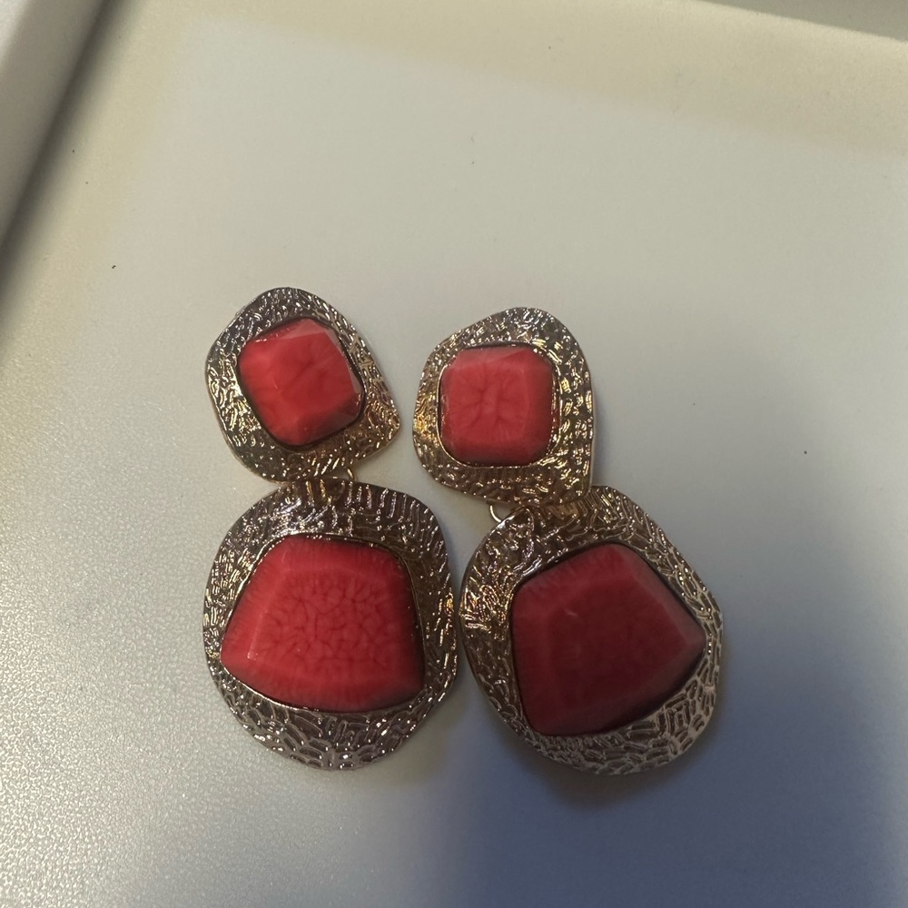 Elegant Gold and Red Dangle Earrings